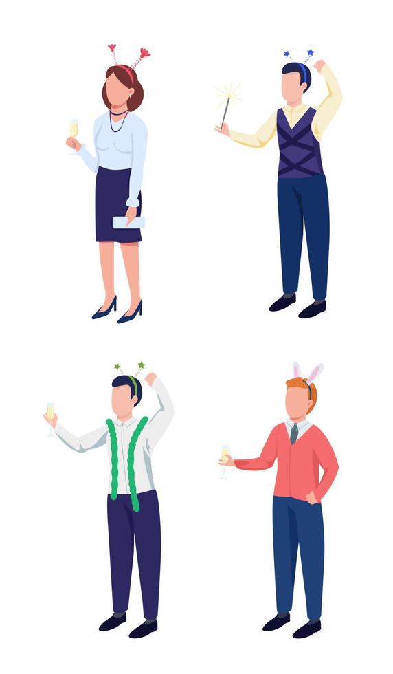 Elegant people at party semi flat color vector character set. Standing figures. Full body people on white. Isolated modern cartoon style illustration for graphic design and animation collection