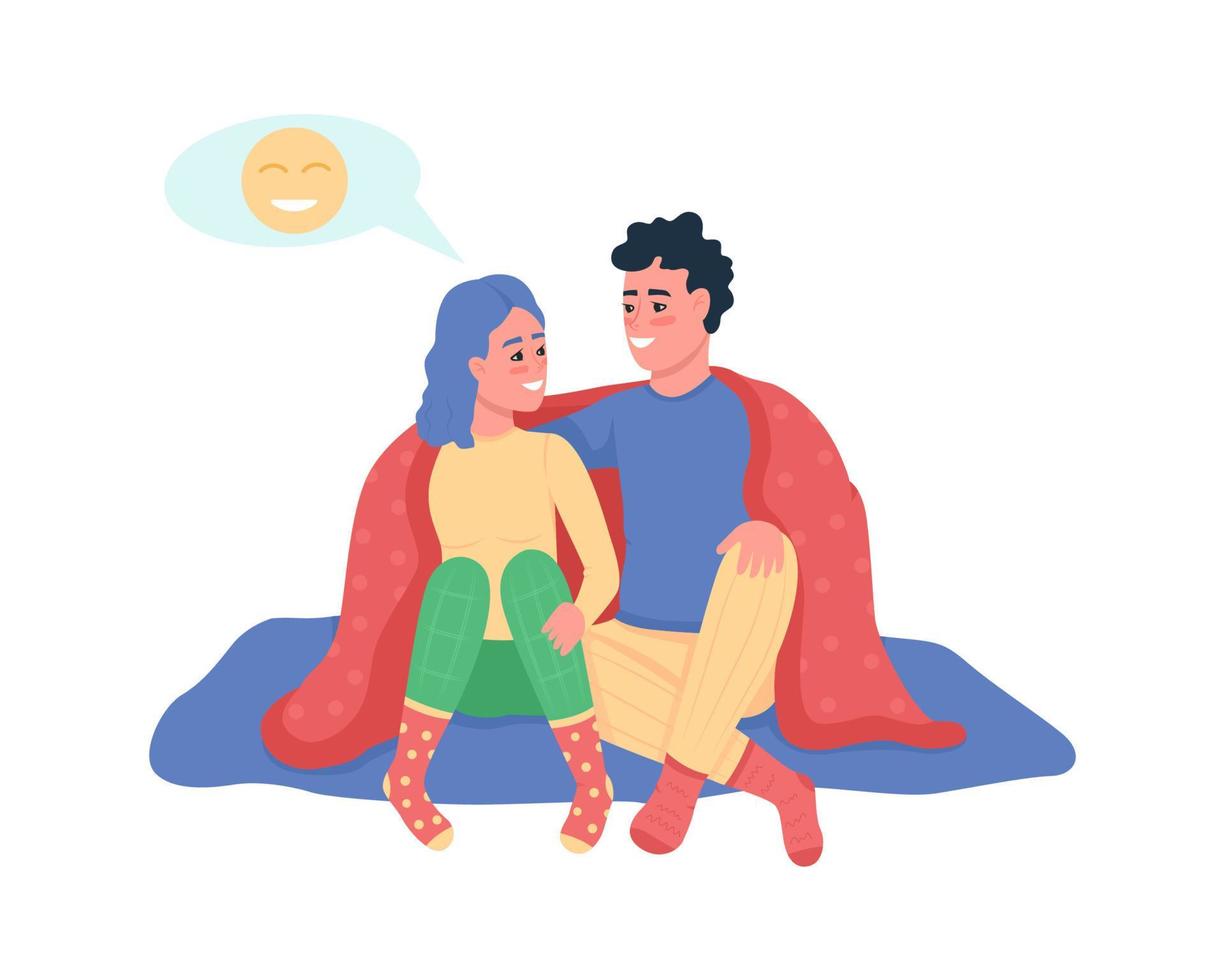 Couple happy talking semi flat color vector characters. Sitting figures. Full body people on white. Romance isolated modern cartoon style illustration for graphic design and animation