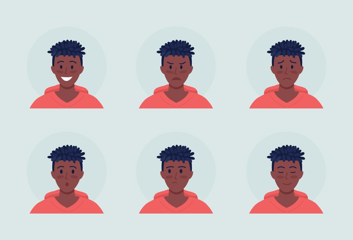 Man with emotional expressions semi flat color vector character avatar set. Portrait from front view. Isolated modern cartoon style illustration for graphic design and animation pack