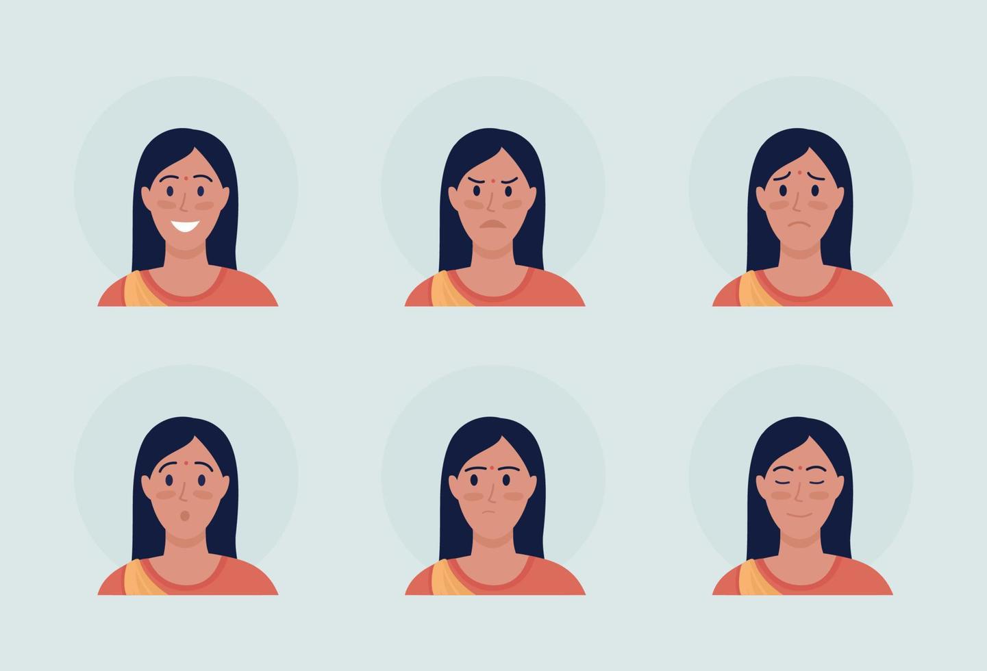 Woman with different emotions semi flat color vector character avatar set. Portrait from front view. Isolated modern cartoon style illustration for graphic design and animation pack