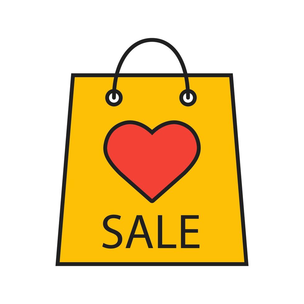Valentine's Day sale color icon. Store bag with heart shape. Isolated vector illustration