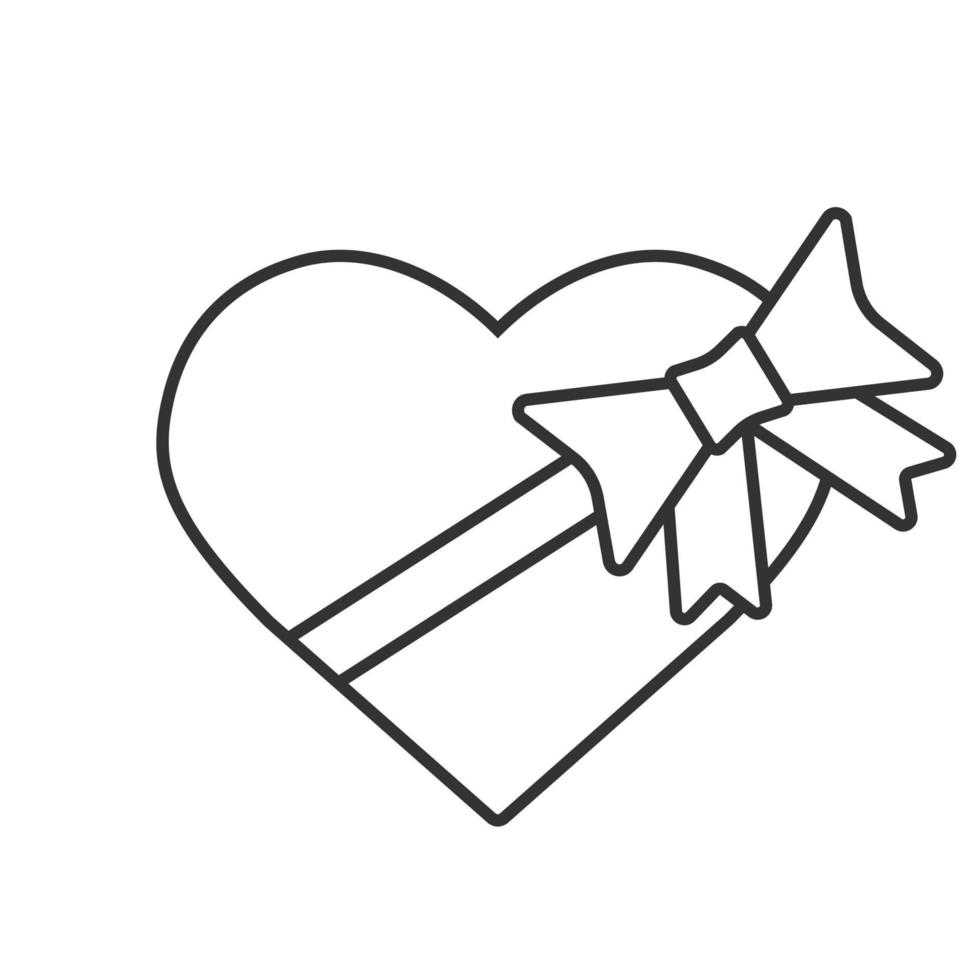 Sweets heart box linear icon. Thin line illustration. Valentine's Day present contour symbol. Vector isolated outline drawing