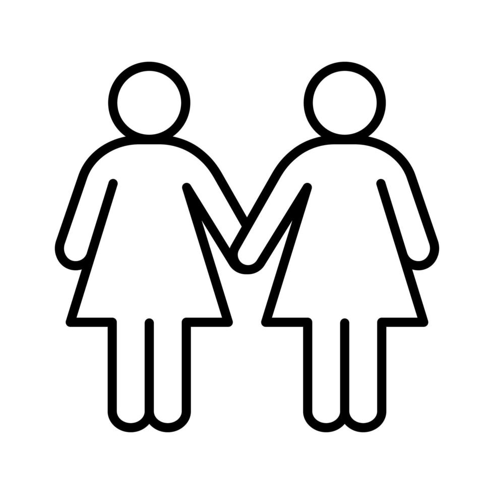 Lesbian couple linear icon. Thin line illustration. Two women holding hands contour symbol. Vector isolated outline drawing