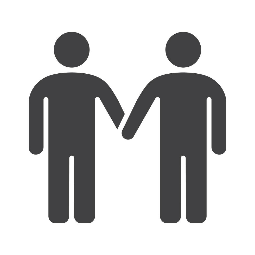 Homosexual couple icon. Gays silhouette symbol. Two men holding hands. Negative space. Vector isolated illustration