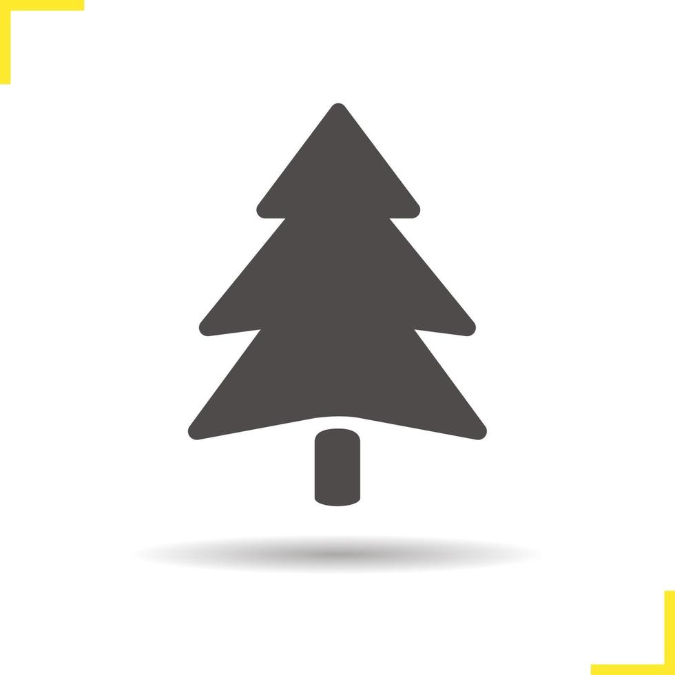 Fir tree icon. Drop shadow pine tree silhouette symbol. Spruce tree icon. Coniferous tree. Forest icon. Fir tree logo concept. Isolated vector illustration