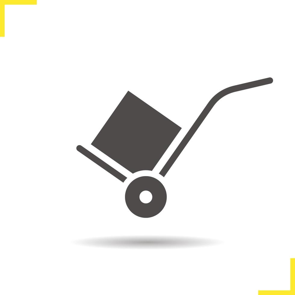 Hand truck icon. Drop shadow delivery silhouette symbol. Delivery equipment. Baggage transportation. Hand truck logo concept. Vector cart with box isolated illustration