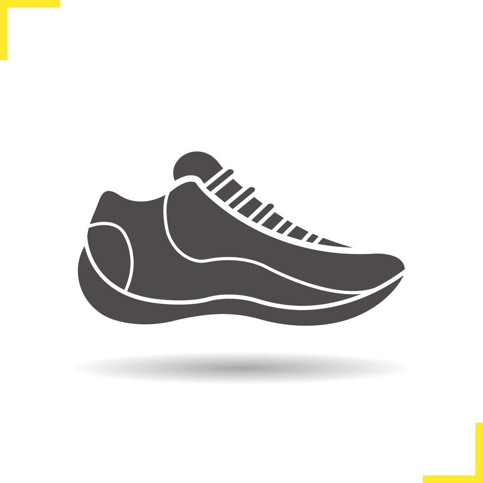 Sneaker icon. Drop shadow running shoe silhouette symbol. Sport footwear. Vector isolated illustration