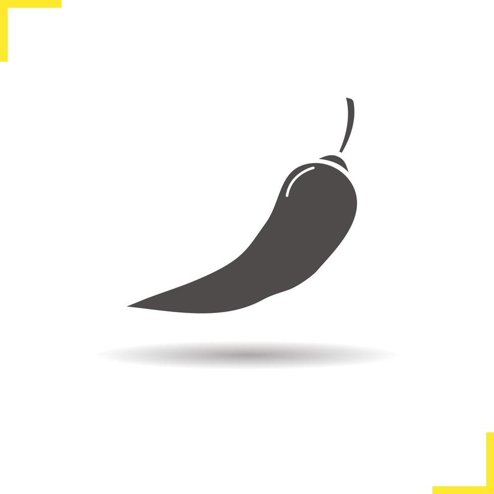 Chili pepper icon. Drop shadow hot pepper silhouette symbol. Cooking ingredient. Mexican food. Spicy vegetable. Vector isolated illustration