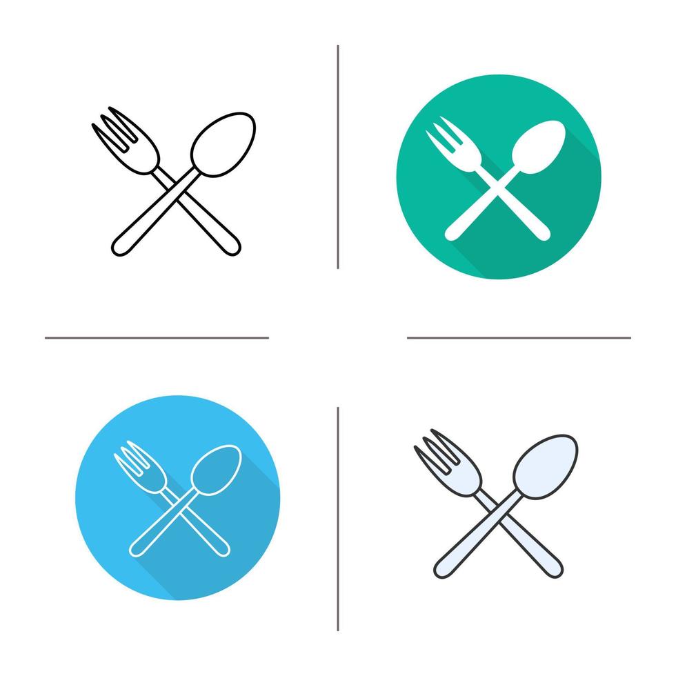 Spoon and fork icon. Flat design, linear and color styles. Kitchen tools. Silverware isolated vector illustrations