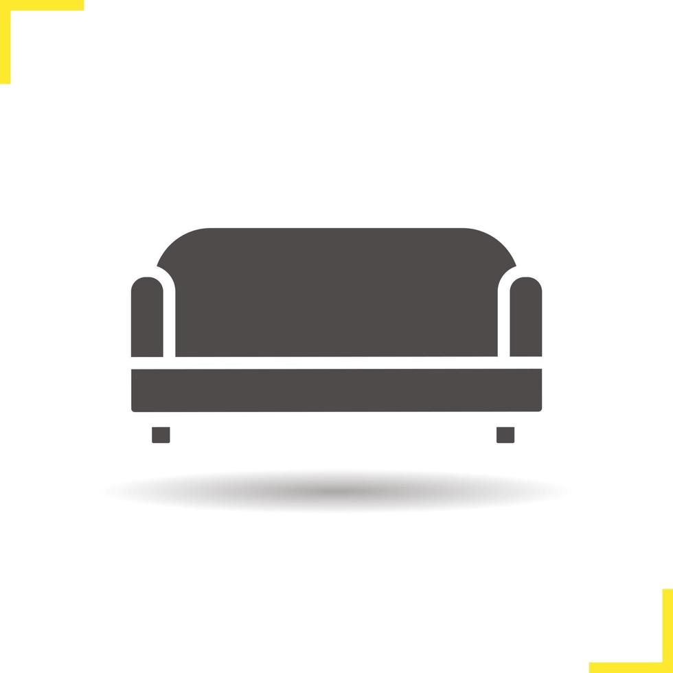 Couch icon. Isolated living room couch illustration. Drop shadow sofa icon. Modern comfortable furniture. House interior item. Soft couch logo concept. Vector sofa. Silhouette couch symbol