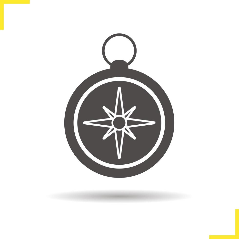 Compass icon. Isolated compass illustration. Drop shadow pocket compass icon. Navigation and orientation instrument. Compass logo concept. Vector pocket compass. Silhouette compass symbol
