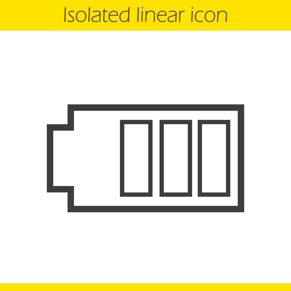 Battery linear icon. Charging smartphone indicator thin line illustration. Battery charge contour symbol. Vector isolated outline drawing