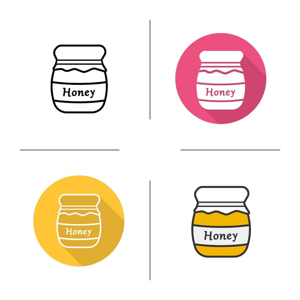 Honey jar icon. Flat design, linear and color styles. Natural product. Honey pot isolated vector illustrations