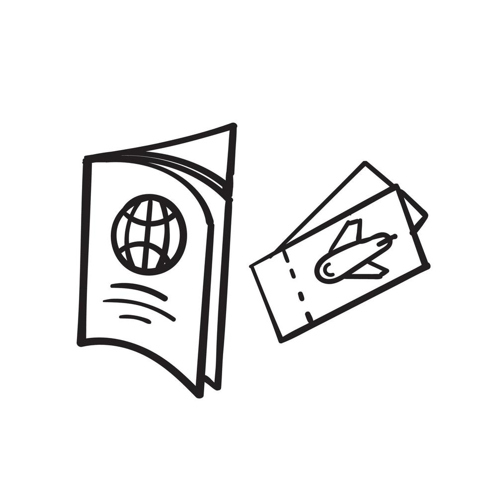 hand drawn doodle passport ticket icon illustration vector isolated