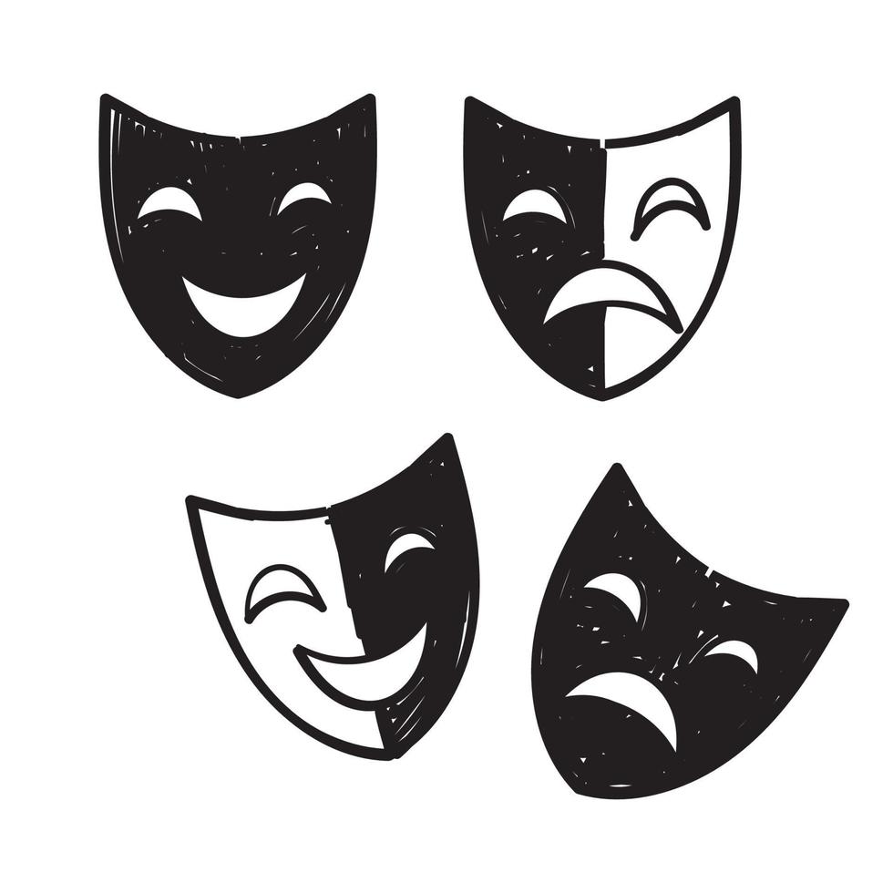 hand drawn doodle theater mask icon illustration vector isolated