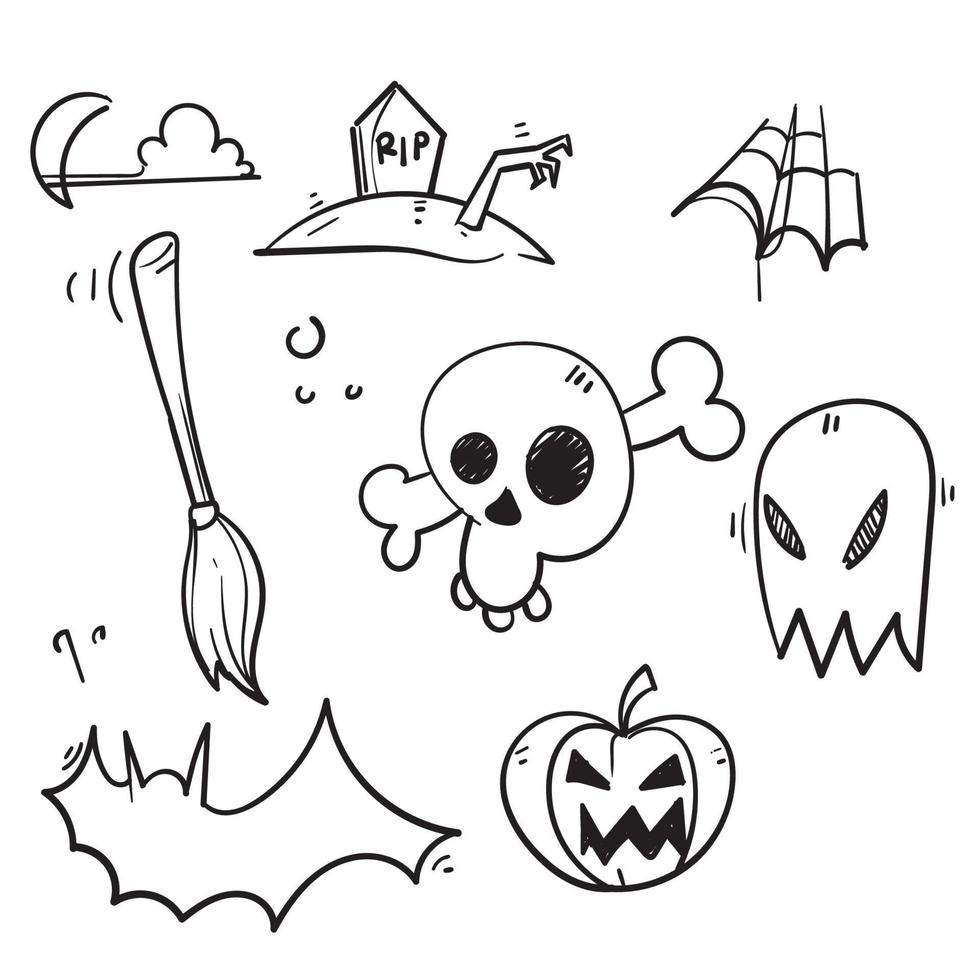 dibujado a mano doodle ilustración de símbolo de icono de halloween con estilo de dibujos animados vector