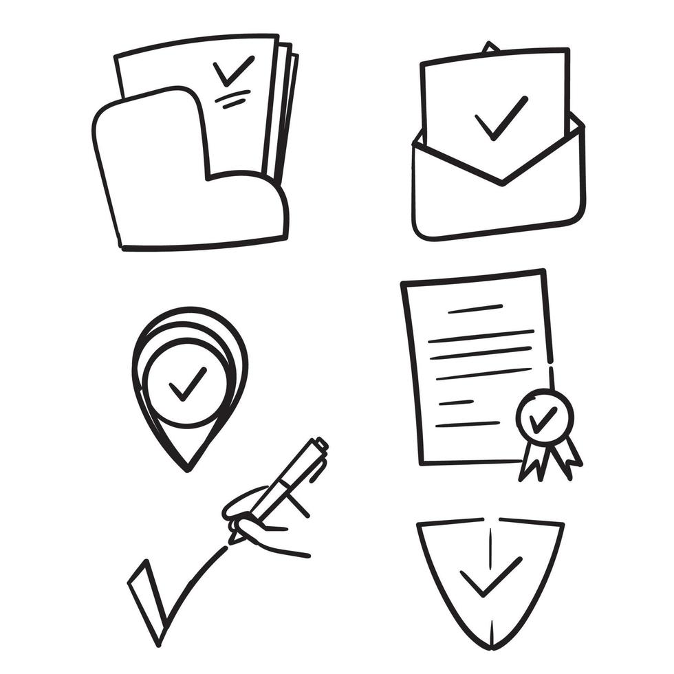 hand drawn doodle Check marks vector line icons illustration isolated background