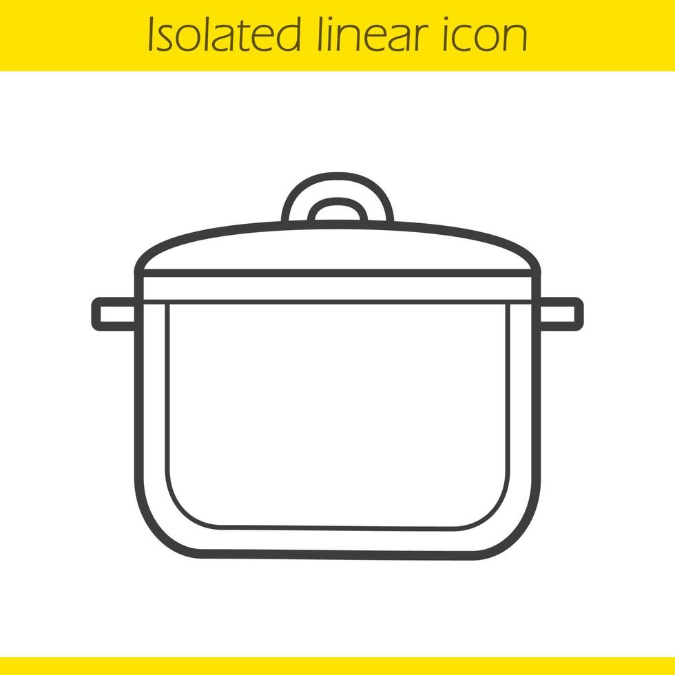 Pot linear icon. Kitchen utensil. Cooking instrument thin line illustration. Saucepan contour symbol. Vector isolated outline drawing