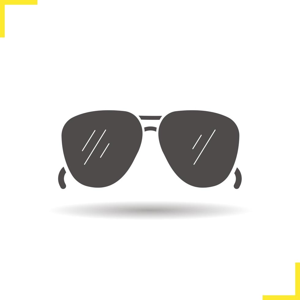 Sunglasses icon. Isolated sunglasses illustration. Drop shadow sun glasses icon. Men's summer fashion accessory. Sunglasses logo concept. Vector man sunglasses. Silhouette sunglasses symbol