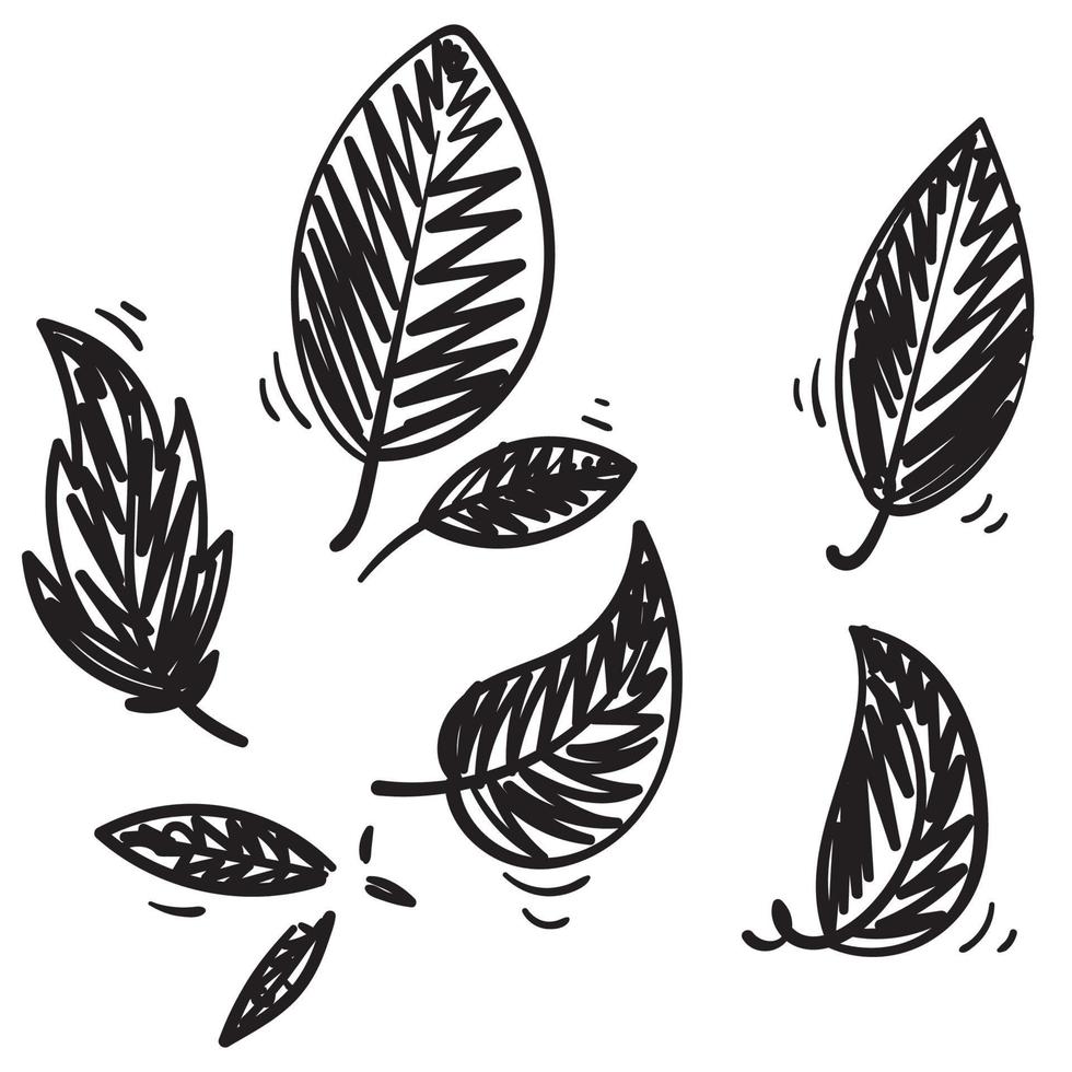 hand drawn Leaf simple icon set doodle illustration vector