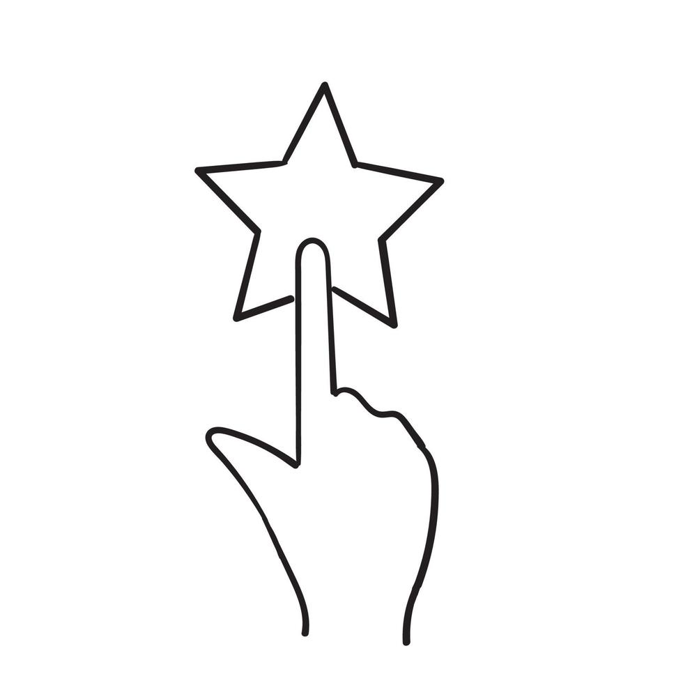 hand drawn finger tap star icon illustration symbol for feedback doodle vector