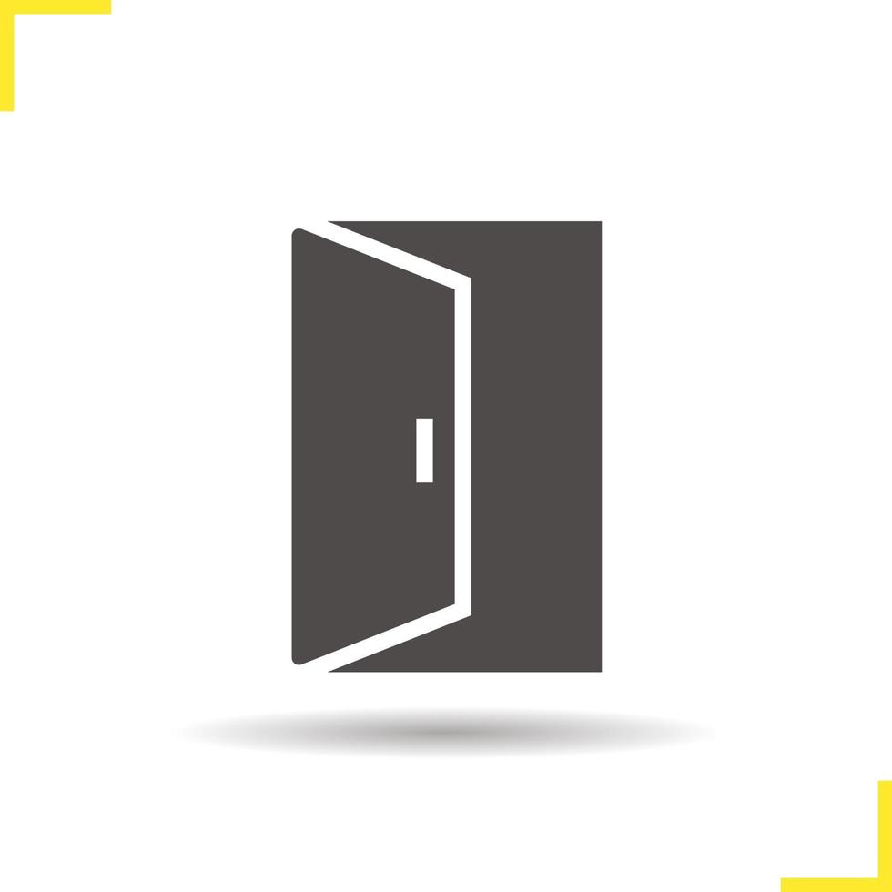 Open door icon. Drop shadow doorway silhouette symbol. Building exit. Vector isolated illustration