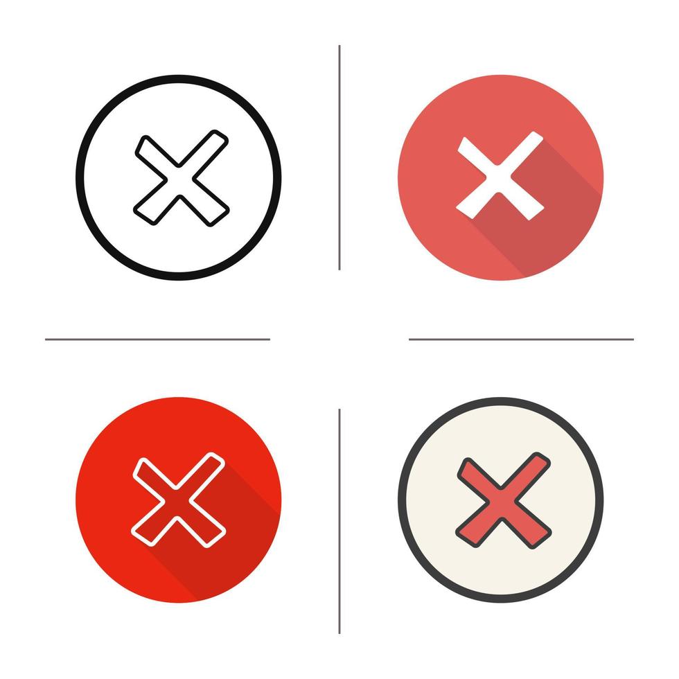 Cancel icon. Flat design, linear and color styles. Decline symbol. Delete isolated vector illustrations