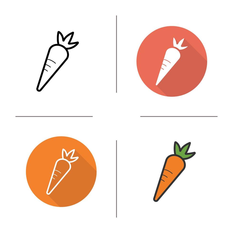 Carrot icon. Flat design, linear and color styles. Isolated vector illustrations