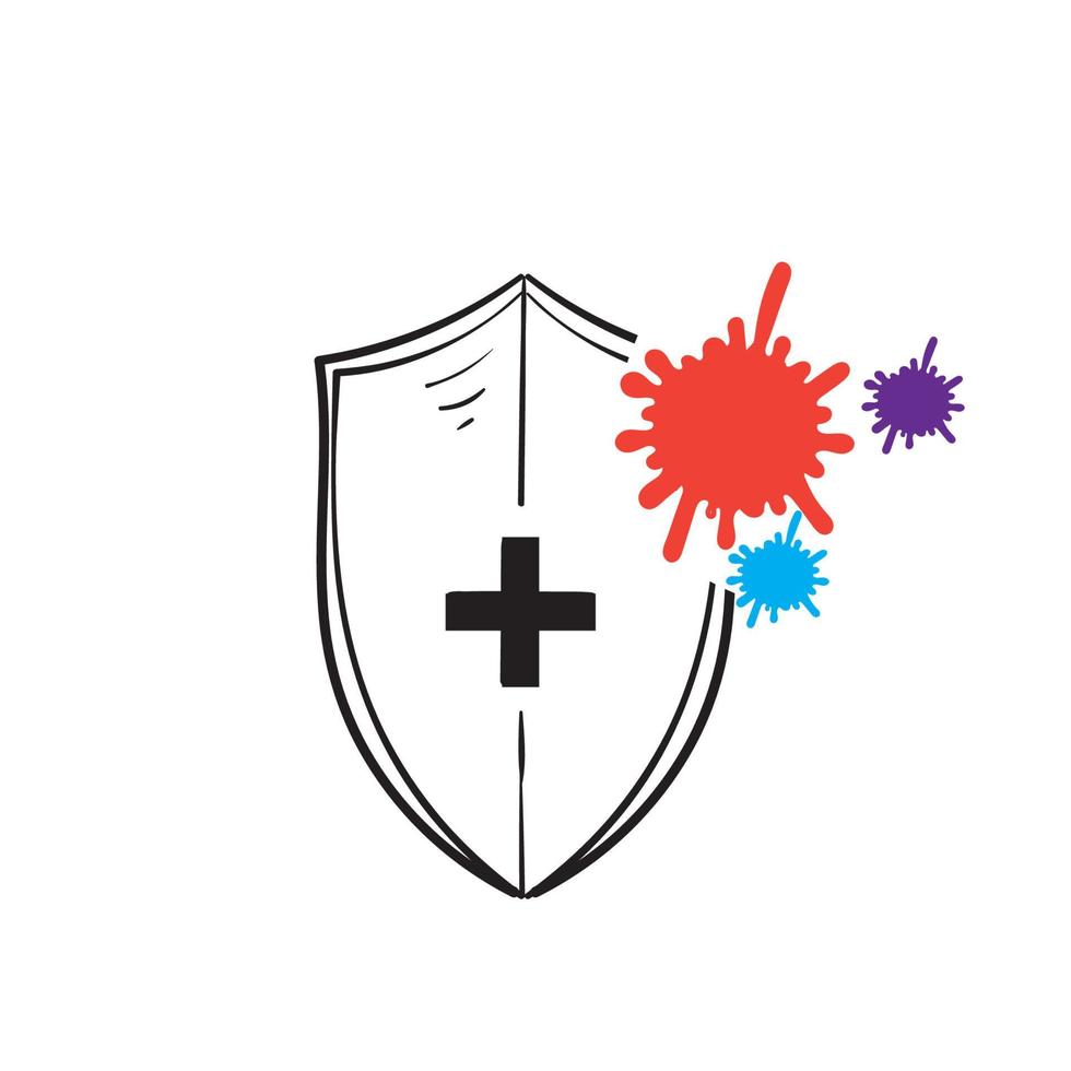 vector de logotipo de protección de bacterias dibujado a mano en vector de estilo doodle