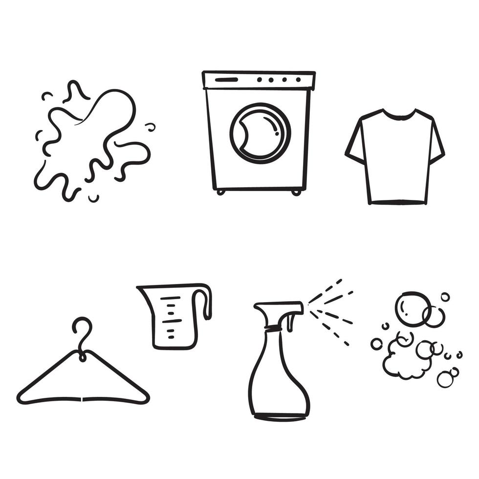 hand drawn Simple Set of Laundry Related Vector Line Icons. with doodle drawing style isolated