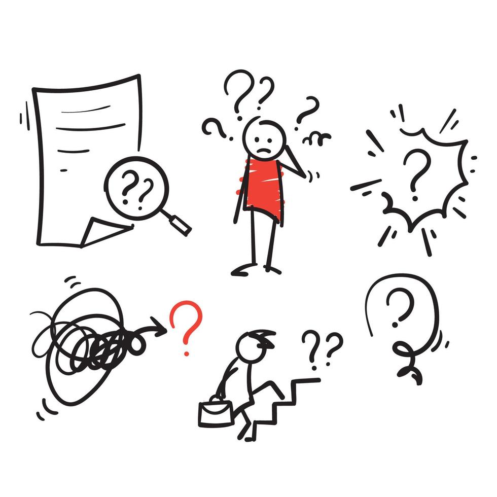 Conjunto simple dibujado a mano de iconos de línea de vector relacionados con preguntas con vector de estilo doodle