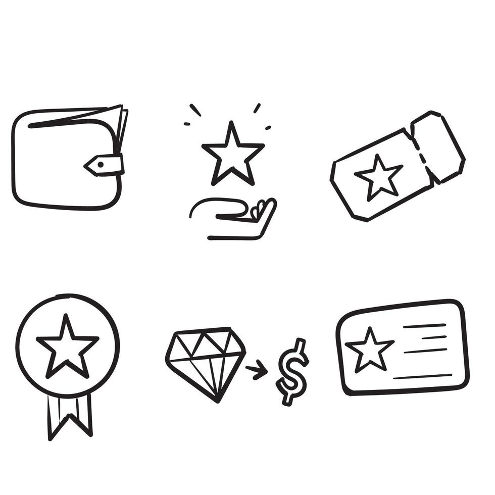hand drawn Royalty program line icon set in doodle sketch vector