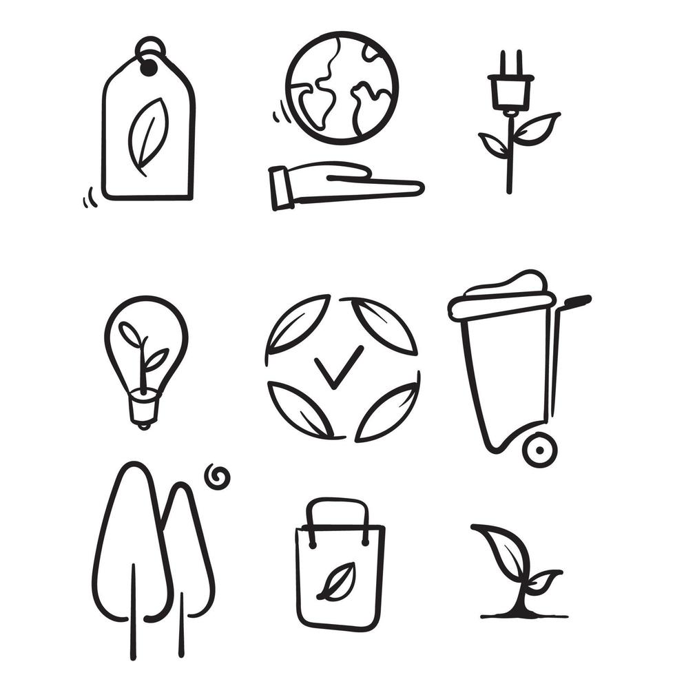 Dibujado a mano icono de línea relacionada con la ecología y el medio ambiente en vector de estilo doodle aislado