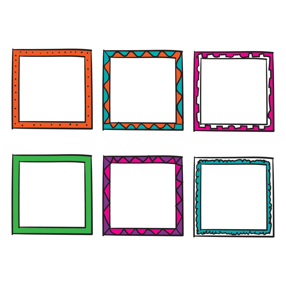 doodle frame collection with bright color handdrawn doodle style vector