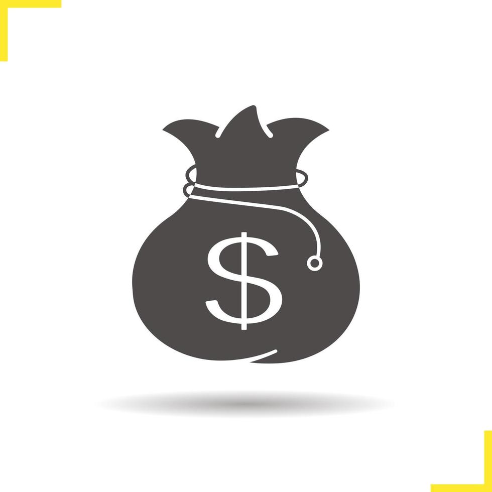 Money bag icon. Drop shadow silhouette symbol. Vector isolated illustration