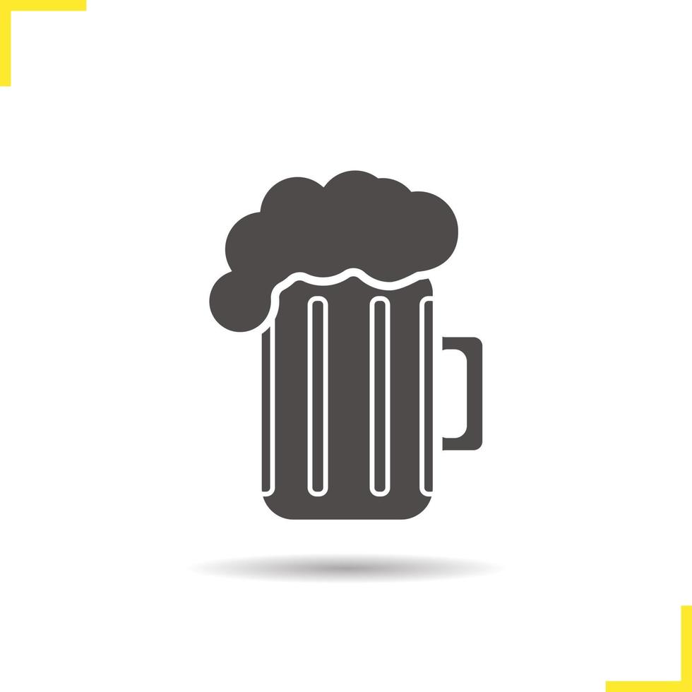 Beer mug icon. Drop shadow lager glass silhouette symbol. Foamy beer pint. Vector isolated illustration