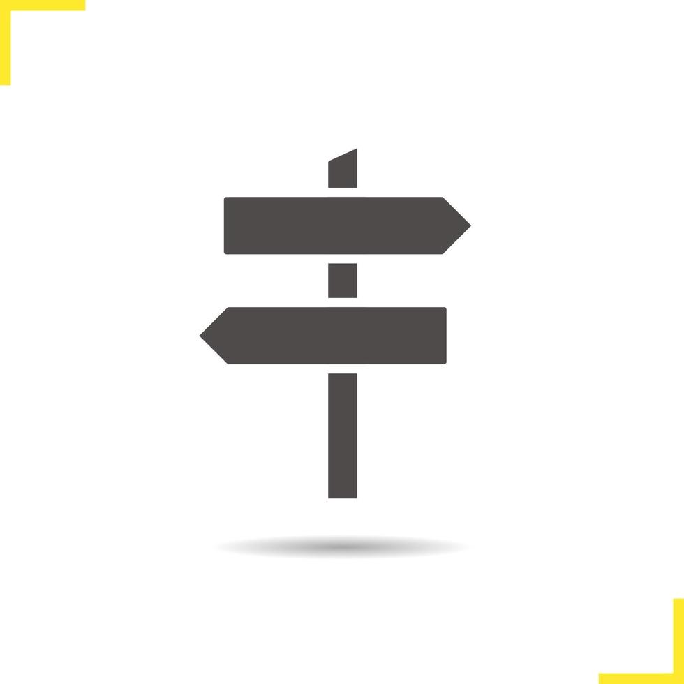 Signpost icon. Drop shadow wooden way direction silhouette symbol. Guidepost. Vector isolated illustration