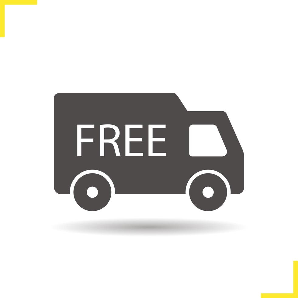Free delivery icon. Drop shadow delivery van silhouette symbol. Goods transportation truck. Vector isolated illustration
