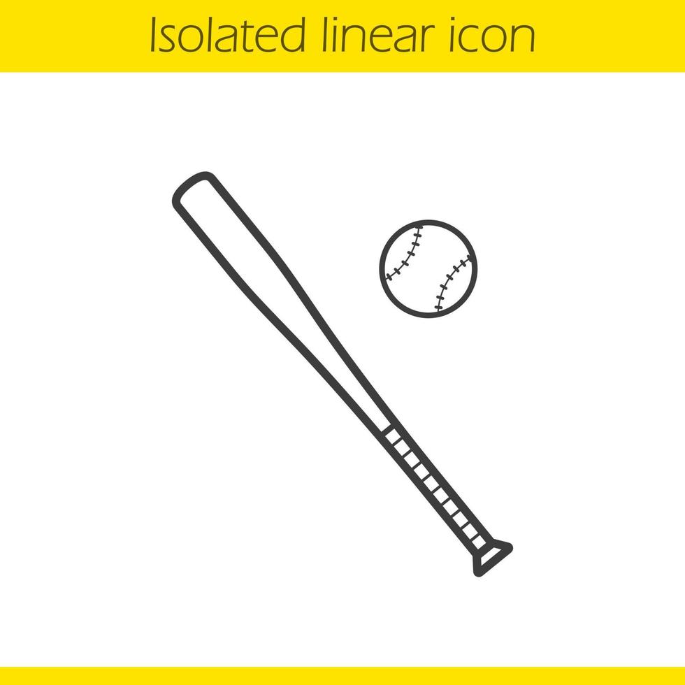 Baseball bat and ball linear icon. Softball thin line illustration. Baseball player's equipment contour symbol. Vector isolated outline drawing