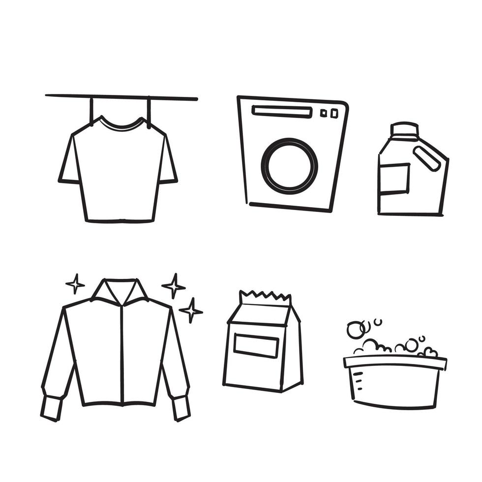 hand drawn Simple Set of Laundry Related Vector Line Icons. with doodle drawing style isolated