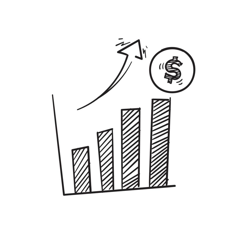 hand drawn doodle graph symbol for increase money growth icon, progress marketing. isolated vector