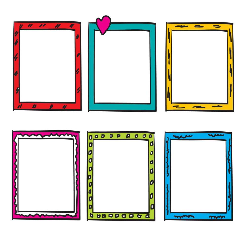 doodle frame collection with bright color handdrawn doodle style vector