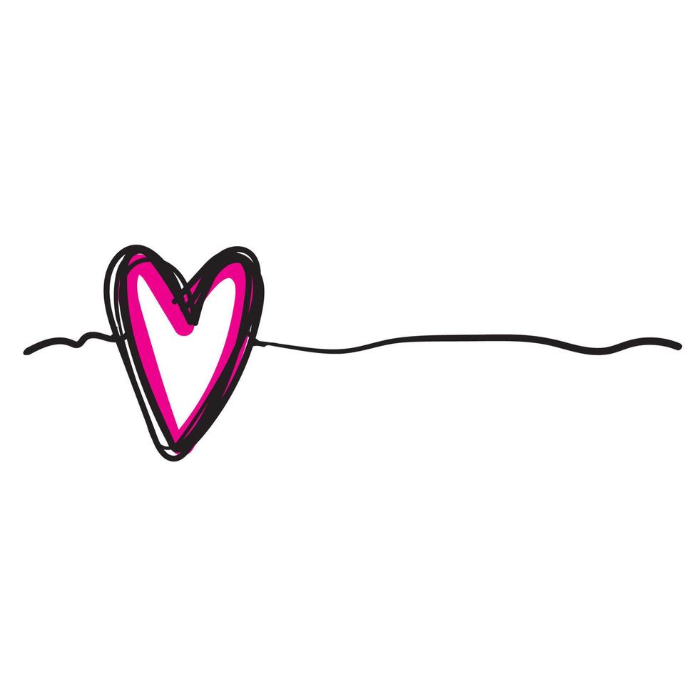 corazón de amor dibujado a mano enredado con línea fina de estilo doodle, vector de forma de divisor