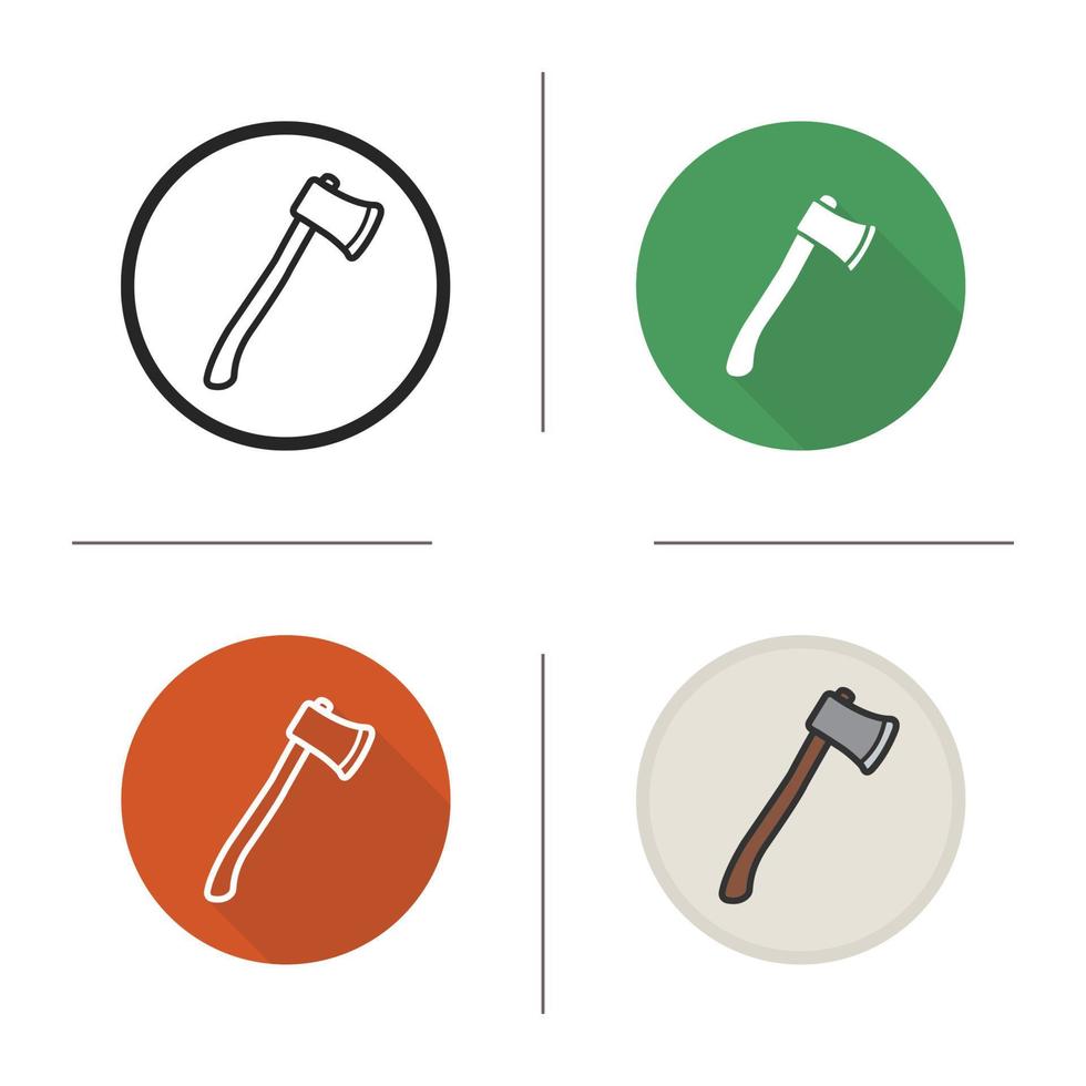 Axe icon. Flat design, linear and color styles. Hatchet. Ax isolated vector illustrations