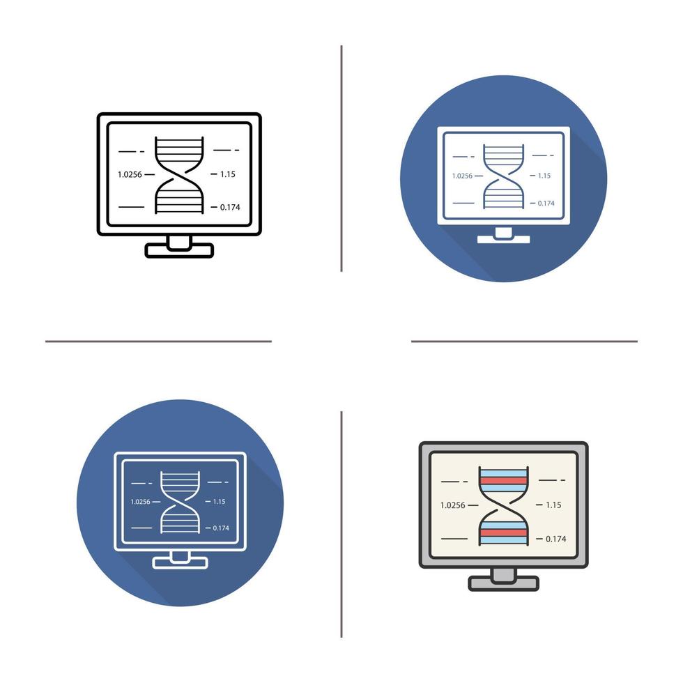 Human genome project icon. Flat design, linear and color styles. Dna strand research formula isolated vector illustrations