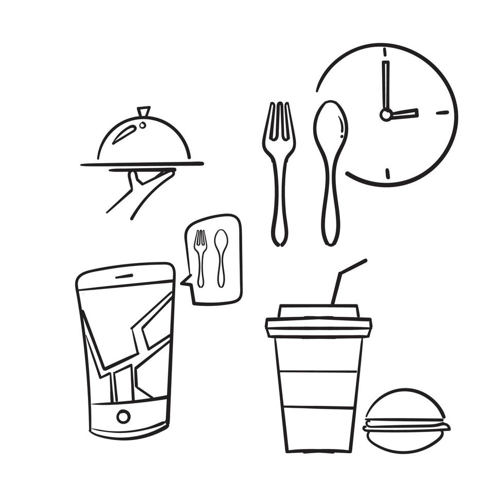 hand drawn Simple Set of Food Delivery Related Vector Line Icons. with doodle style isolated background