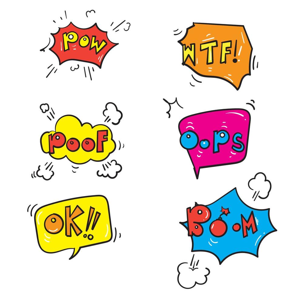 hand drawn Comic burst text balloons with doodle style vector isolated