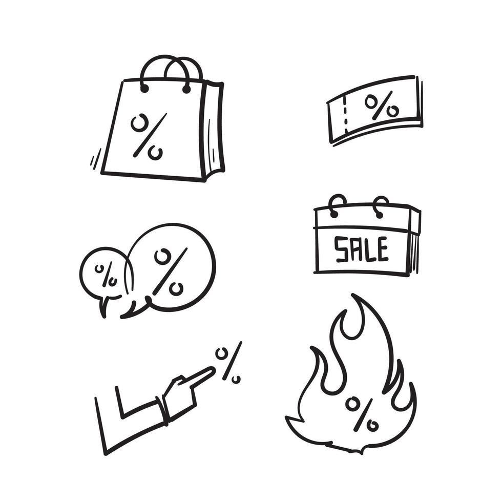 hand drawn Simple Set of Discount Related Vector Line Icons. in doodle cartoon style