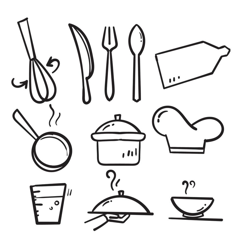 dibujado a mano doodle cocina línea iconos ilustración colección aislado vector