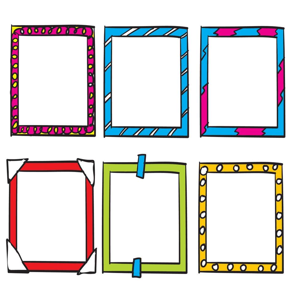 doodle frame collection with bright color handdrawn doodle style vector